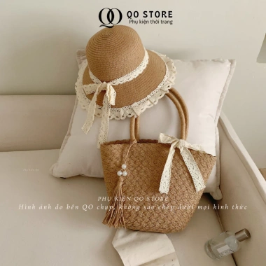Combo Túi Mũ Cói Đi Biển Ren Nơ Xinh Xắn Nữ - Sang Trọng, Giá 107k QO STORE 6 Combo Túi Mũ Cói Đi Biển Ren Nơ Xinh Xắn Nữ - Sang Trọng, Giá 107k QO STORE 6