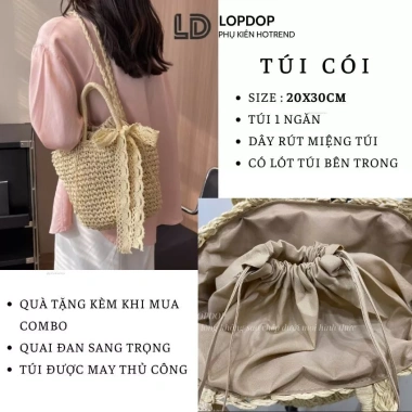 Combo Túi Mũ Cói - Kẹp Nách, Thắt Nơ, Phong Cách Nhẹ Nhàng T12M11 LOPDOP 3
