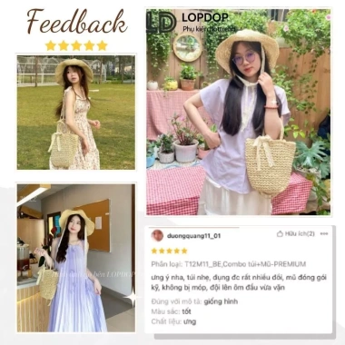 Combo Túi Mũ Cói - Kẹp Nách, Thắt Nơ, Phong Cách Nhẹ Nhàng T12M11 LOPDOP 5