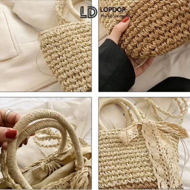 Combo Túi Mũ Cói - Kẹp Nách, Thắt Nơ, Phong Cách Nhẹ Nhàng T12M11 LOPDOP 6