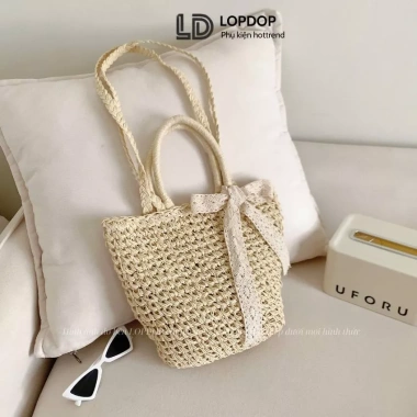 Combo Túi Mũ Cói - Kẹp Nách, Thắt Nơ, Phong Cách Nhẹ Nhàng T12M11 LOPDOP 9