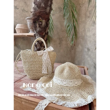 Combo Túi Mũ Cói Nơ Phong Cách Miền Đông Pháp - Giá chỉ 45.000, giảm tới 13.500