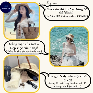 Combo Túi Mũ Cói Set Đi Biển Rộng Vành, Phối Ren Cao Cấp – Giá 73.000₫ 4