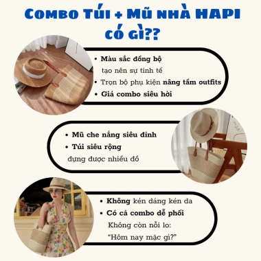 Combo Túi Mũ Cói Set Đi Biển Rộng Vành, Phối Ren Cao Cấp – Giá 73.000₫ 7