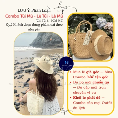 Combo Túi Mũ Cói Set Đi Biển Rộng Vành, Phối Ren Cao Cấp – Giá 73.000₫ 10