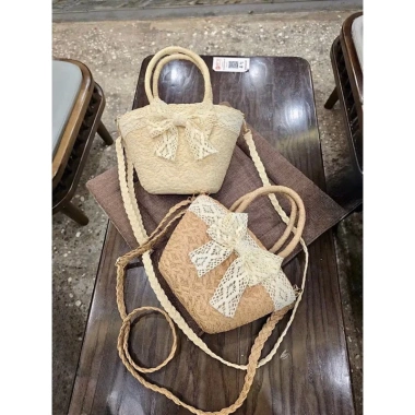 Combo túi mũ đi biển cho bạn gái - Mũ cói nơ ren vintage, giảm giá chỉ 52.000 VND