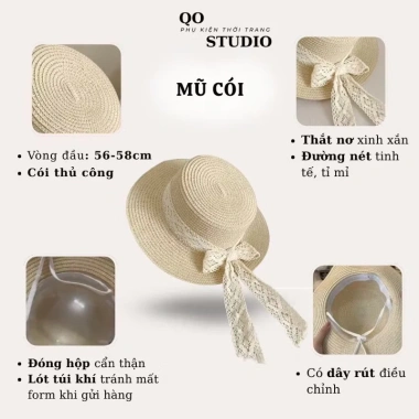 Combo túi mũ đi biển cho bạn gái - Mũ cói nơ ren vintage, giảm giá chỉ 52.000 VND