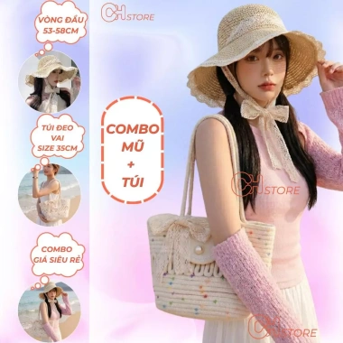 Combo túi và mũ đi biển chụp hình kèm nơ xinh - Thời trang, Giá ưu đãi 138k 7 Combo túi và mũ đi biển chụp hình kèm nơ xinh - Thời trang, Giá ưu đãi 138k 7