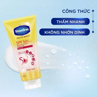 Combo Vaseline Healthy Bright SPF50+ 300ml + Sữa rửa mặt Simple 50ml - Chống nắng, làm sạch, 199k 5