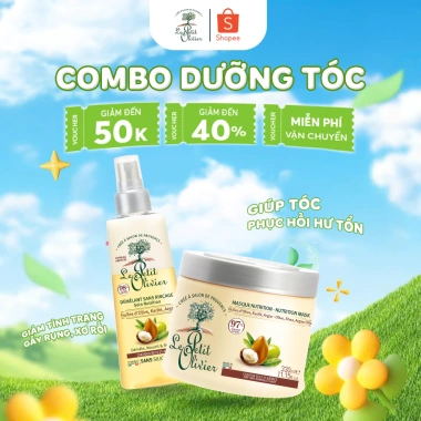 Combo Xịt Dưỡng & Kem Ủ Tóc Le Petit Olivier Chính Hãng: Dưỡng Mượt, Phục Hồi, Giảm Gãy Rụng, Giá 300.000₫