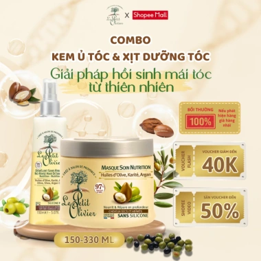 Combo Xịt Dưỡng & Kem Ủ Tóc Le Petit Olivier Chính Hãng: Dưỡng Mượt, Phục Hồi, Giảm Gãy Rụng, Giá 300.000₫