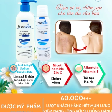 Combo Xịt Mụn Lưng Freeskin + Gel Tắm Giảm Mụn, Sáng Da, Xông Thâm – 159.000₫