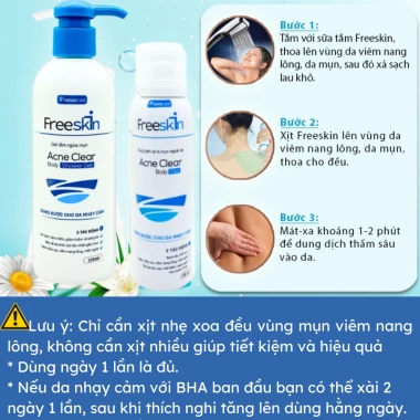 Combo Xịt Mụn Lưng Freeskin + Gel Tắm Giảm Mụn, Sáng Da, Xông Thâm – 159.000₫