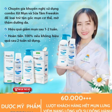 Combo Xịt Mụn Lưng Freeskin + Gel Tắm Giảm Mụn, Sáng Da, Xông Thâm – 159.000₫