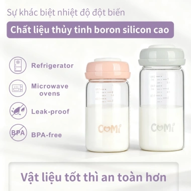 COMI Bình Thủy Tinh Trữ Sữa 180ml Bé Dung – Cổ Rộng, Kết Nối Máy Hút Sữa, An Toàn 3