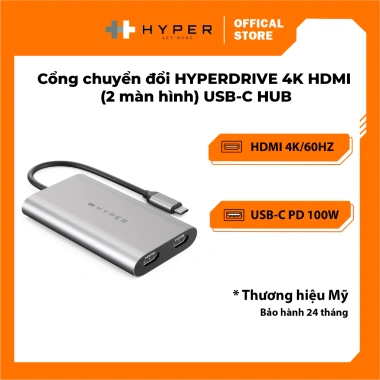 Cổng chuyển đổi HYPERDRIVE 4K HDMI 2 màn hình USB-C HUB cho Macbook Laptop PC - Giá ưu đãi 2.392.000 VND