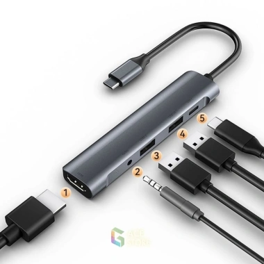 Cổng Hub Type-C đa năng 5 in 1 HDMI K561, Jack 3.5mm, USB 3.0, sạc PD 60W - công nghệ nhanh, tương thích mọi laptop - Giá ưu đãi 450.000₫