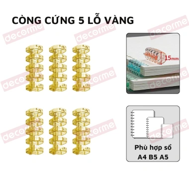Còng nhựa cứng 5 lỗ nhiều màu – Phụ kiện sổ planner bullet journal DECORME, chỉ 16.900₫ 10