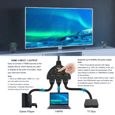 Công tắc HDMI ZOERAX 3 trong 1 4K 60Hz HDCP 2.2 – Tương thích PS5, Xbox, Fire TV – 97.900đ 3