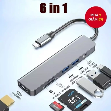 Cổng USB-C HUB 6 trong 1 HDMI 4K, TF, Đọc thẻ SD – Giá chỉ 111.100₫