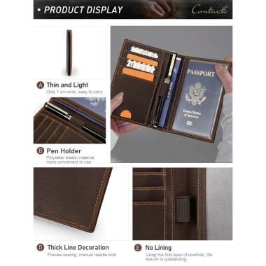 CONTACT'S Ví Hộ Chiếu Nam Da Thật Mỏng Đựng Thẻ ID Vintage - Giá ưu đãi 265,680₫ 8