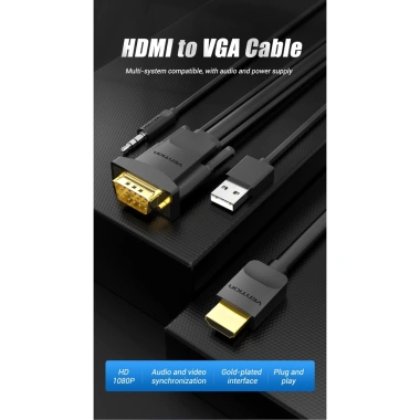 Converter HDMI sang VGA 1.080P cho PC Laptop Tablet, hỗ trợ âm thanh, cắm nhanh
