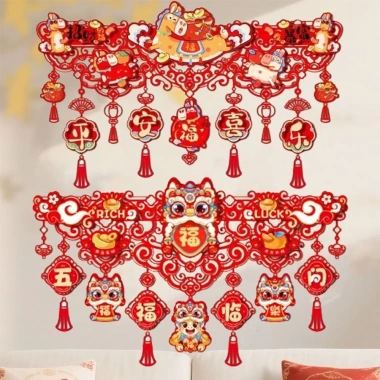 Coolcells Đồ trang trí may mắn Trung Quốc - Cờ rèm nỉ Handmade Ngựa Năm Tết cửa năm mới 3