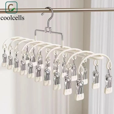 Coolcells Giá đựng quần áo, móc treo thép không gỉ, 20 kẹp, tất giữ phòng giặt