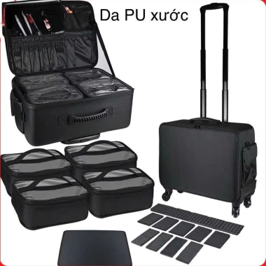 Cốp kéo Da PU 100% Vân Trám chống nước 48cm - Đựng đồ makeup chuyên nghiệp, giảm giá 945k