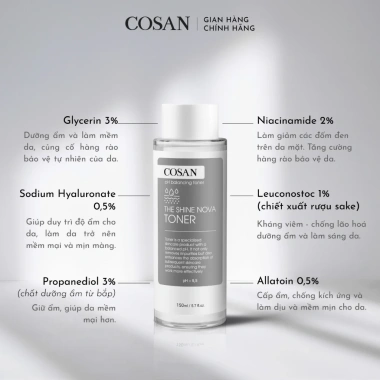 Cosan The Shine Nova Toner 150ml - Nước cân bằng da, làm sạch, phục hồi hệ vi sinh, giảm giá 219k