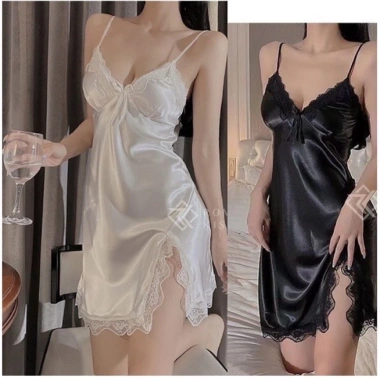 Cosplay Đầm Ngủ 2 Dây Ren và Quần Lót Khe Xẻ Satin - Giá Ưu Đãi 99.000₫ 8