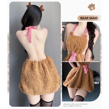 Cosplay Gấu Bông Nâu Cổ Yếm Đẹp - Váy Ngủ Lông Mềm, Hầu Gái Maid Nơ Caro BIKI HOUSE N891 129k 4
