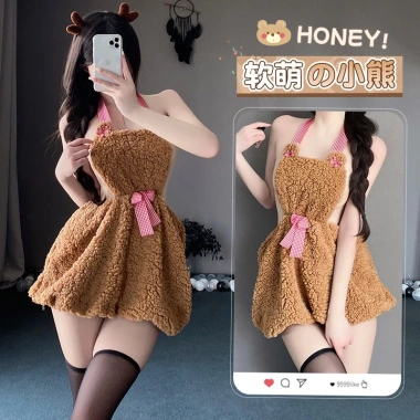 Cosplay Gấu Bông Nâu Cổ Yếm Đẹp - Váy Ngủ Lông Mềm, Hầu Gái Maid Nơ Caro BIKI HOUSE N891 129k 6