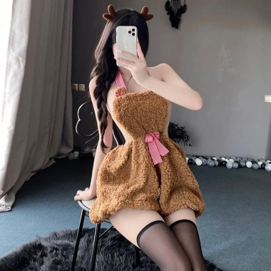 Cosplay Gấu Bông Nâu Cổ Yếm Đẹp - Váy Ngủ Lông Mềm, Hầu Gái Maid Nơ Caro BIKI HOUSE N891 129k 7