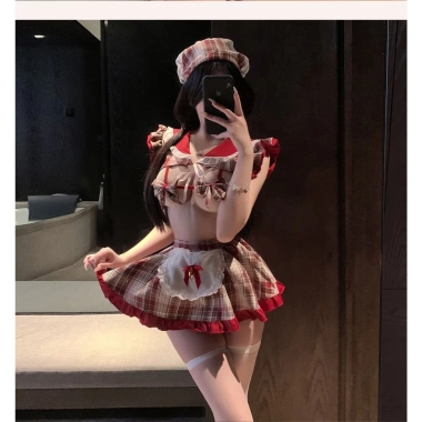 Cosplay sexy hầu gái nơ chuông, đồng phục học sinh sọc caro BIKI HOUSE N869 - 165k