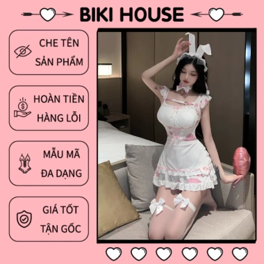 Cosplay Thỏ Ngọc Trắng Hồng Sexy - Set Phụ Kiện Cao Cấp Bò Sữa Đen Chấm Bi BIKI HOUSE N334