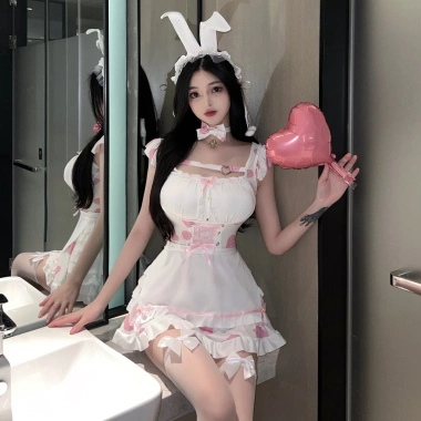 Cosplay Thỏ Ngọc Trắng Hồng Sexy - Set Phụ Kiện Cao Cấp Bò Sữa Đen Chấm Bi BIKI HOUSE N334