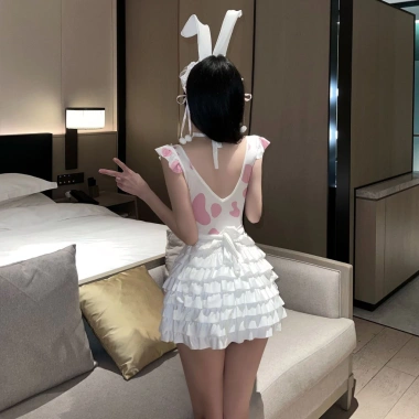 Cosplay Thỏ Ngọc Trắng Hồng Sexy - Set Phụ Kiện Cao Cấp Bò Sữa Đen Chấm Bi BIKI HOUSE N334