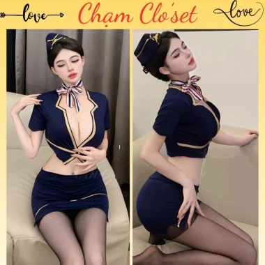 Cosplay Tiếp Viên Hàng Không Gợi Cảm - Đồng Phục Xanh Navy Sang Trọng, Ôm Dáng - Giá 139k