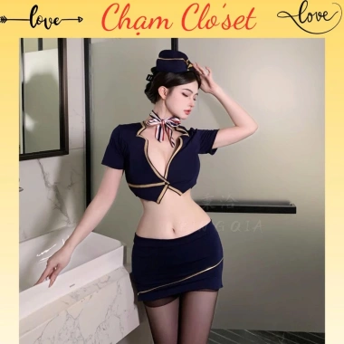 Cosplay Tiếp Viên Hàng Không Gợi Cảm - Đồng Phục Xanh Navy Sang Trọng, Ôm Dáng - Giá 139k