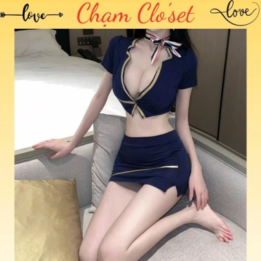 Cosplay Tiếp Viên Hàng Không Gợi Cảm - Đồng Phục Xanh Navy Sang Trọng, Ôm Dáng - Giá 139k