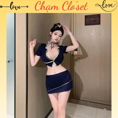 Cosplay Tiếp Viên Hàng Không Gợi Cảm - Đồng Phục Xanh Navy Sang Trọng, Ôm Dáng - Giá 139k