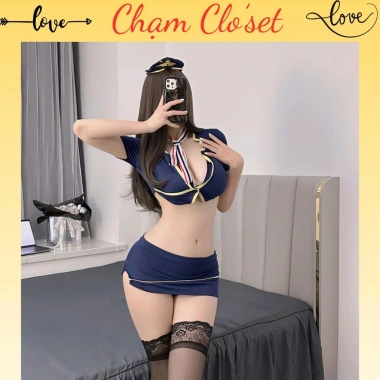 Cosplay Tiếp Viên Hàng Không Gợi Cảm - Đồng Phục Xanh Navy Sang Trọng, Ôm Dáng - Giá 139k