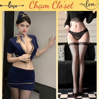 Cosplay Tiếp Viên Hàng Không Gợi Cảm - Đồng Phục Xanh Navy Sang Trọng, Ôm Dáng - Giá 139k