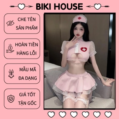 Cosplay Y Tá Anime - Váy Croptop Ren Lưới Khoét Ngực Sexy, Quần Lọt Khe, 119k