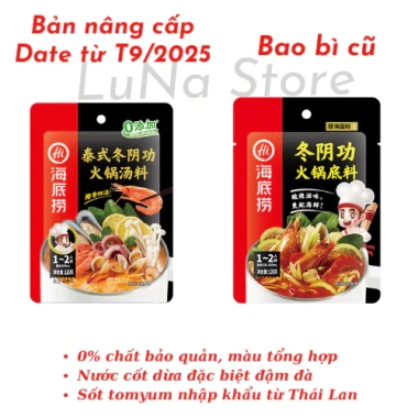 Cốt Gia Vị Lẩu Haidilao gói nhỏ 2 người - vị Thái Tom Yum chua cay, cà chua tươi, ưu đãi tại Luna Store 9 Cốt Gia Vị Lẩu Haidilao gói nhỏ 2 người - vị Thái Tom Yum chua cay, cà chua tươi, ưu đãi tại Luna Store 9