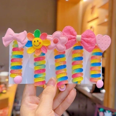 Cột tóc lò xo xoắn màu cầu vồng đính hoa, Nơ dễ thương cho bé - Giá chỉ 15.000đ 2