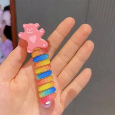 Cột tóc lò xo xoắn màu cầu vồng đính hoa, Nơ dễ thương cho bé - Giá chỉ 15.000đ 5