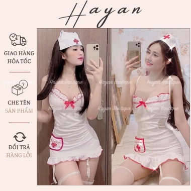 CP13 Bộ Đồ Cosplay Y Tá Sexy Gợi Cảm Váy Ngủ Hoá Trang Đai Kẹp Tất 135k
