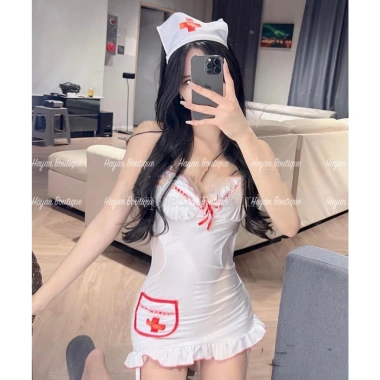 CP13 Bộ Đồ Cosplay Y Tá Sexy Gợi Cảm Váy Ngủ Hoá Trang Đai Kẹp Tất 135k